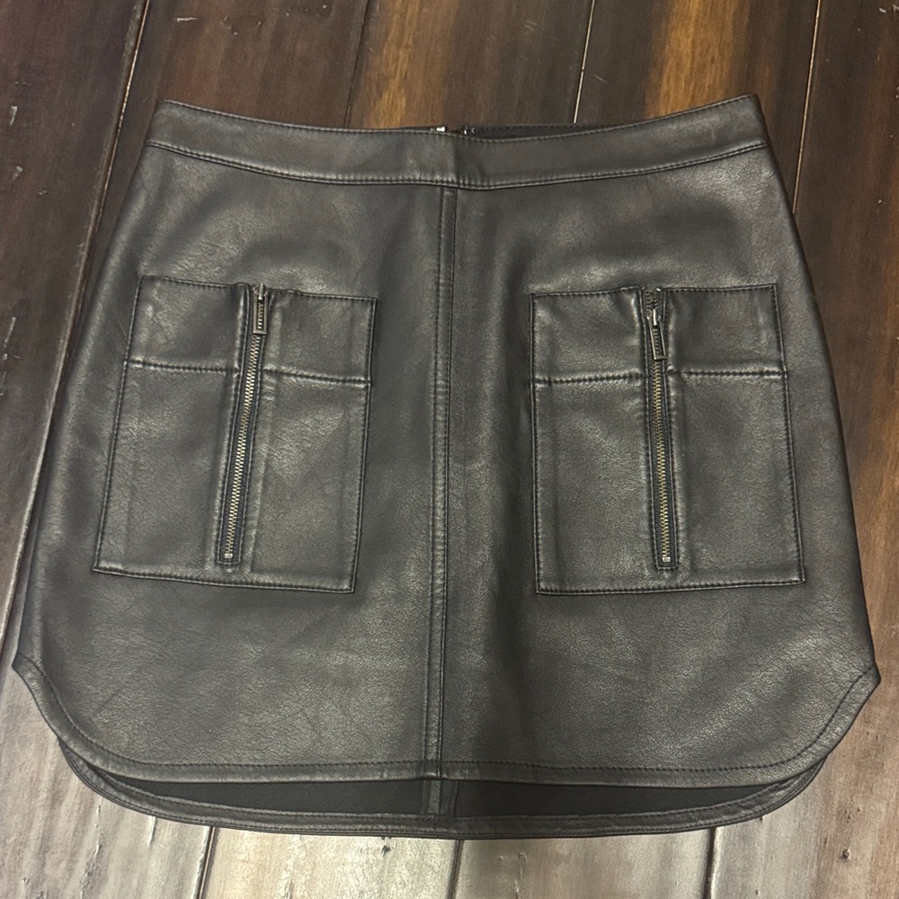 BCBGMaxAzria Black Faux Leather Pocket Mini Skirt